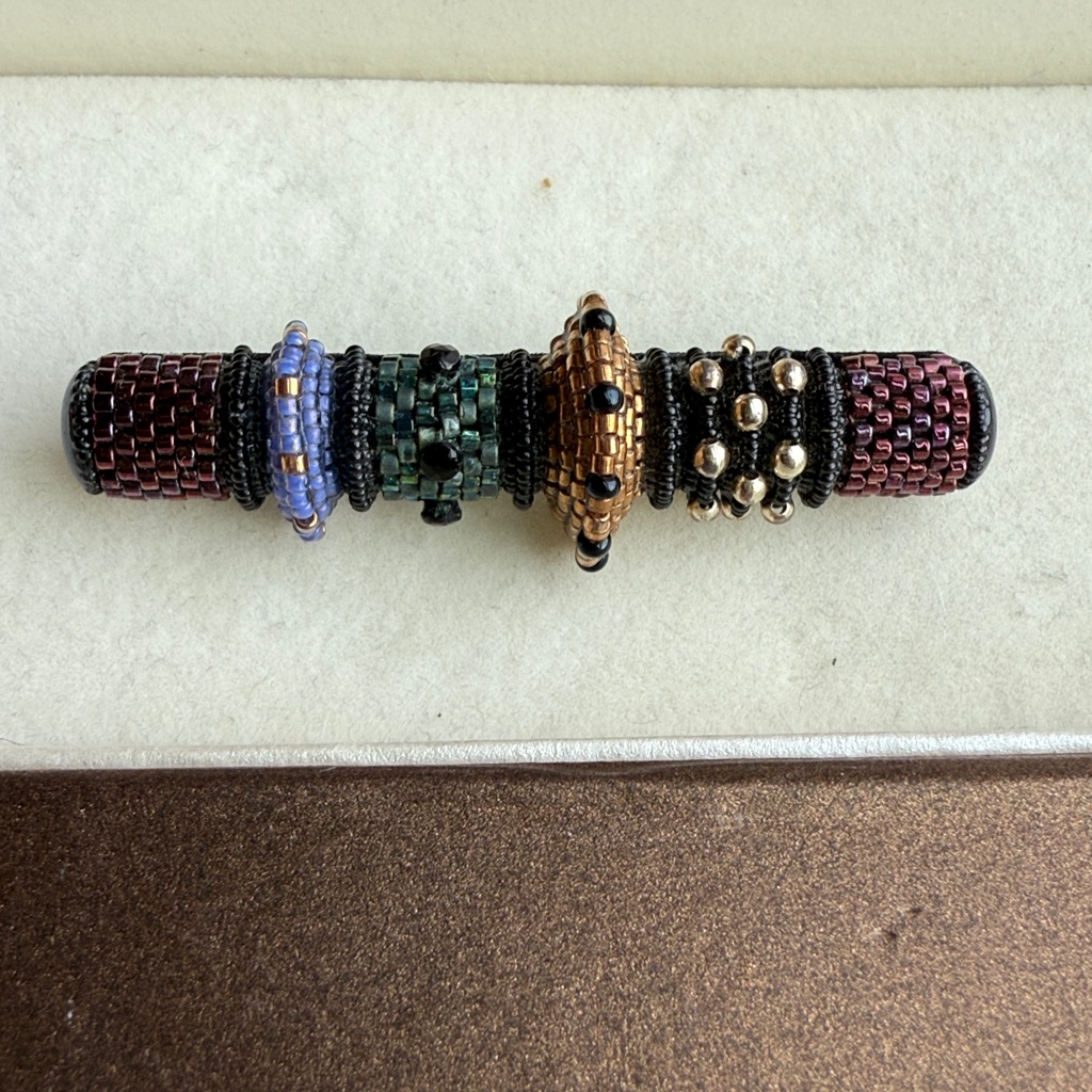 Valerie Hector Signed 2001 Beaded Pin Pendant Wearable Art Sculptural Beadwork